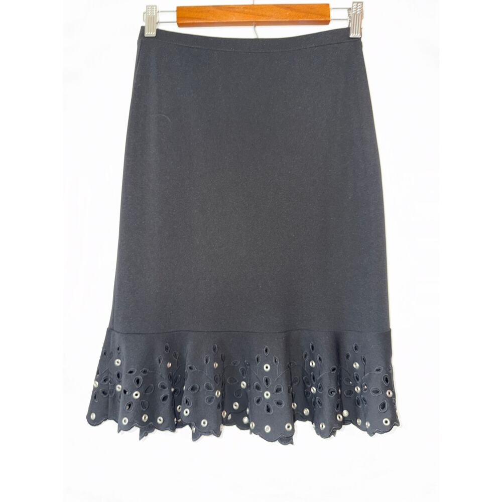 Michael Kors Black Elegant High Waisted Eyelet Classy Pencil Skirt Size 0 Office